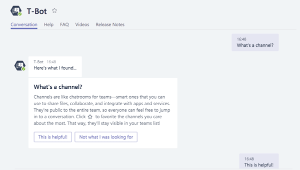 Query automated answers about Microsoft Teams with T-Bot
