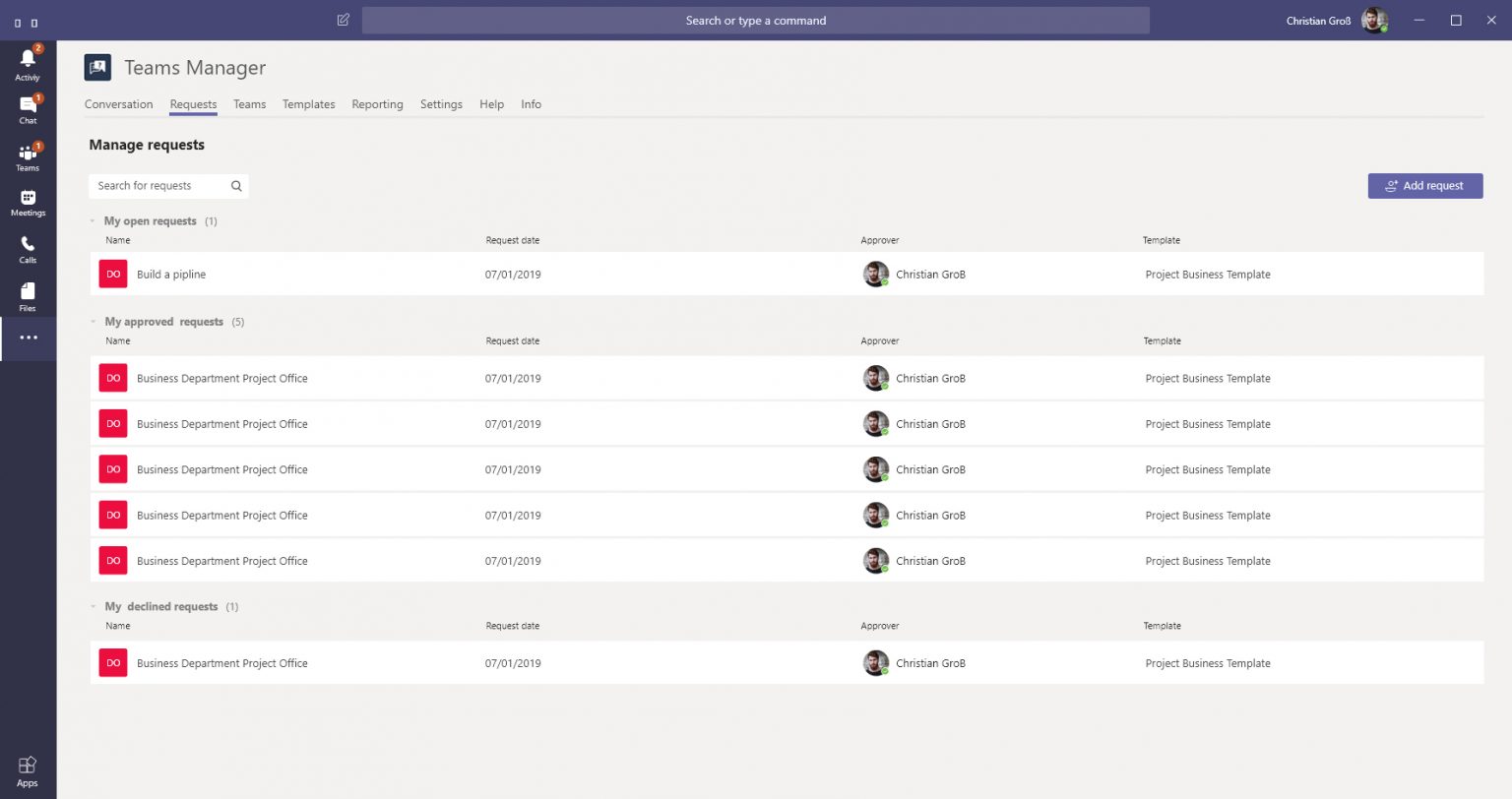 Manage request in Teams Manager.