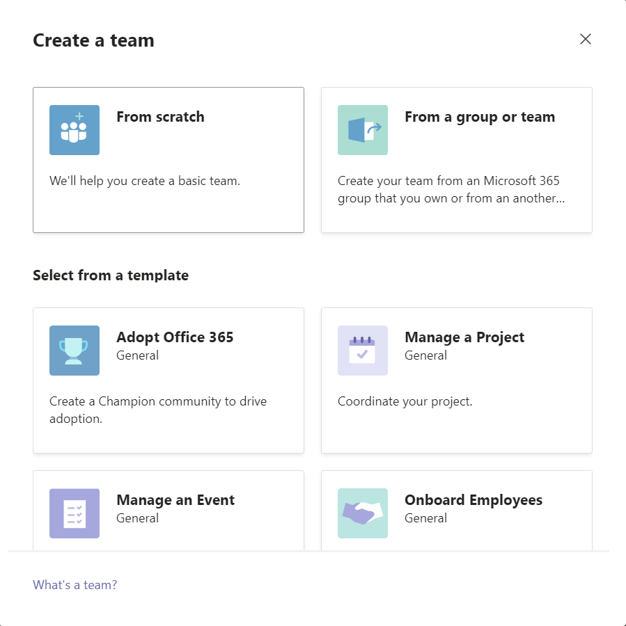 Create a team Microsoft Template vs. Teams Manager Template