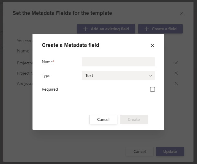 Create a Metadata field in Microsoft Teams.