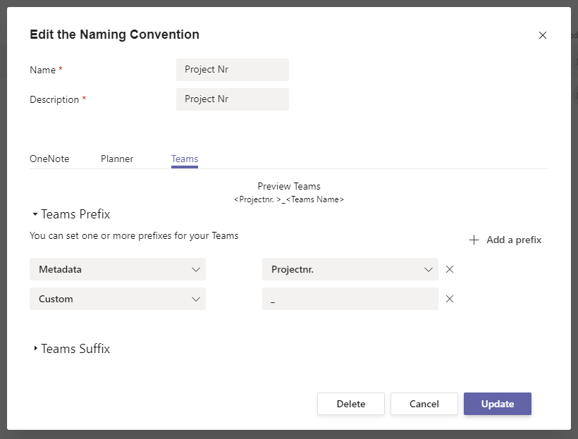 Edit the Naming Convention in Microsoft Teams.