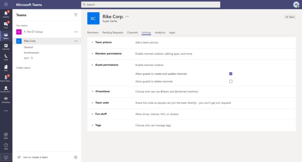Guest permissions in Microsoft Teams