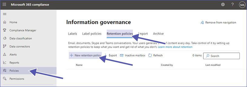 Microsoft information governance: Data retention policies