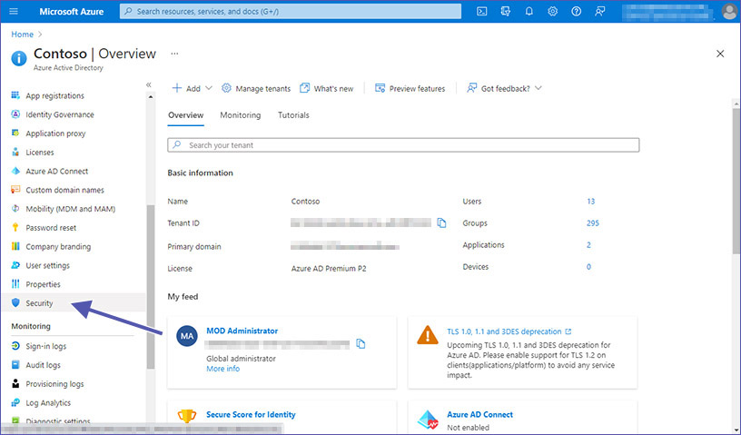 Sicherheitsoptionen in Azure Active Directory