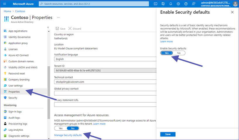 Enable Security defaults in Microsoft Azure