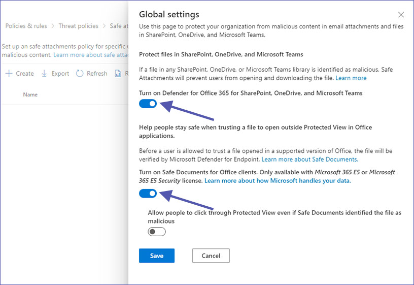 Activate Defender for Office 365 and Safe Documents