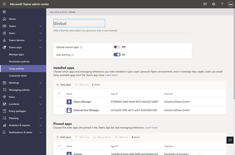 Microsoft Teams app setup policies