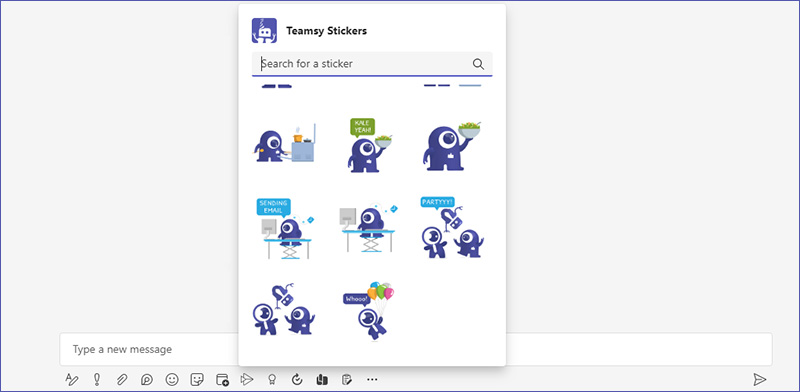 Teamsy Stickers offers dozens of fun stickers for Microsoft Teams.
