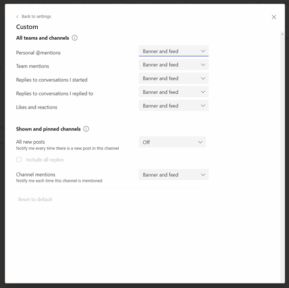 Custom notification settings in Microsoft Teams