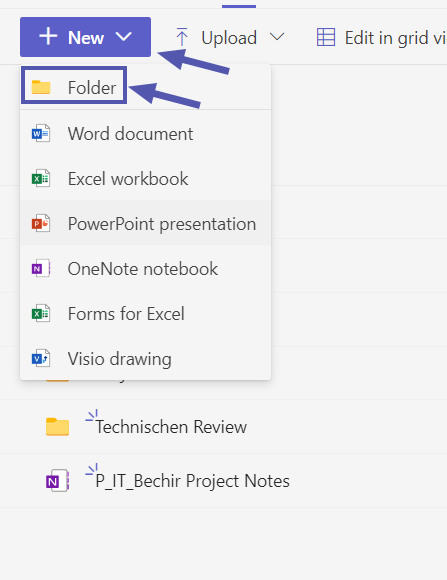 Create a new folder in MS Teams