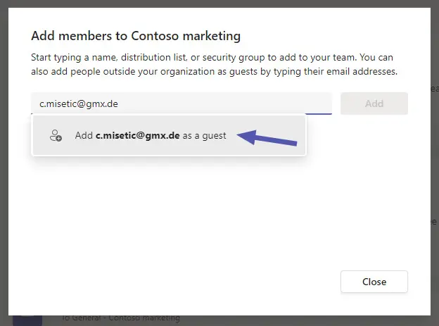 Microsoft Teams: add email as guest