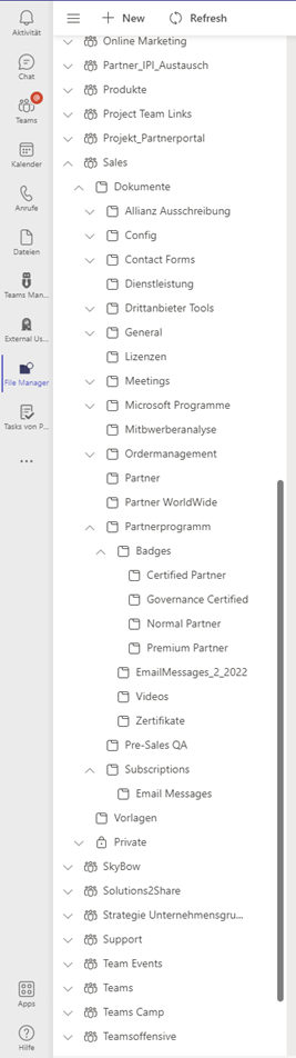 Explorer view of folders in Microsoft Teams