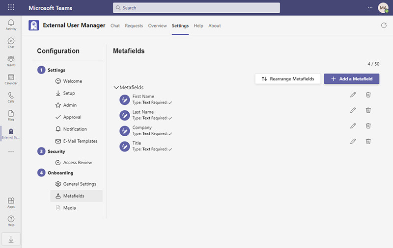 Onboarding von Gästen in Teams: Metadaten-Felder anlegen