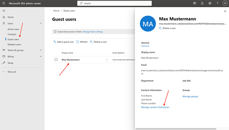 Change Guest Name in M365 Admin Center