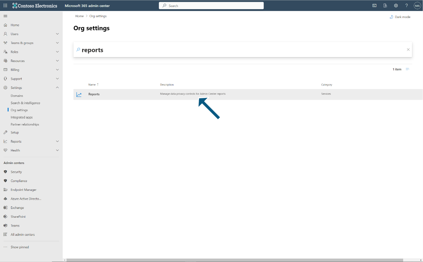 Microsoft 365 Admin Center: Reports settings