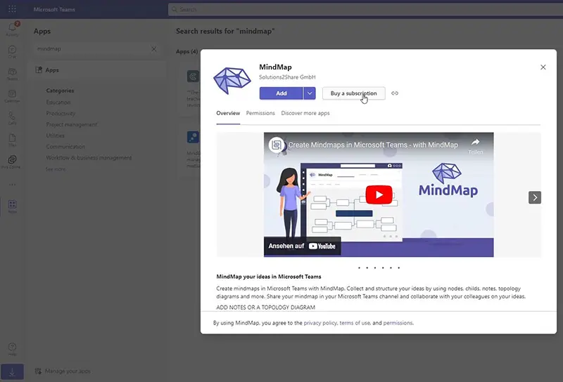 Open the app in the Microsoft Teams app store