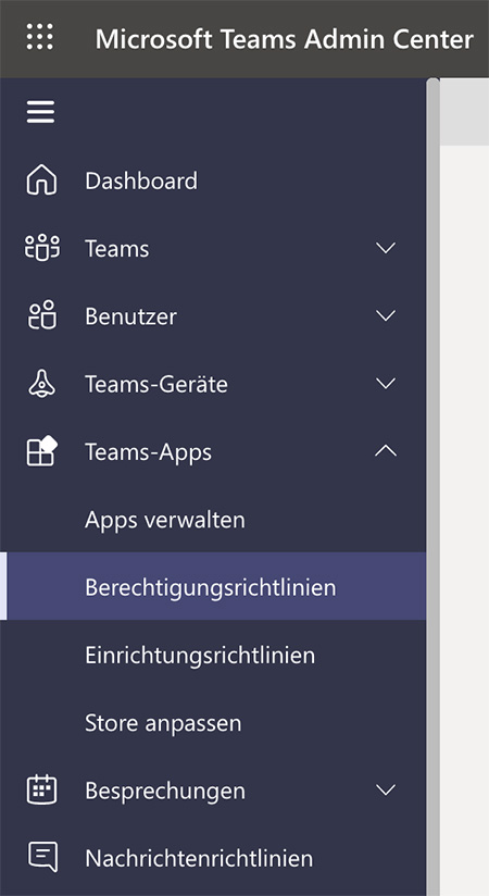 Teams Admin Center: Berechtigungsrichtlinien