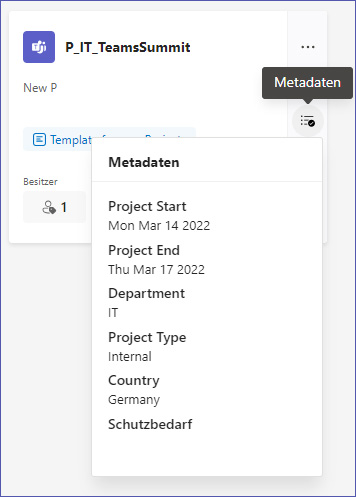 Microsoft Teams: Project metadata