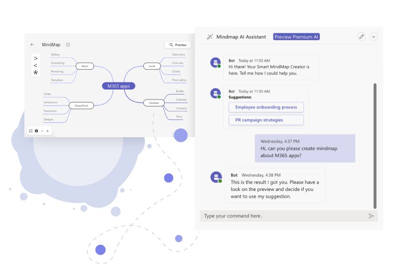 Lag Mindmaps i Microsoft Teams med AI MindMap - det kraftige, fullt integrerte Mindmap-verktøyet. Lag Mindmaps i Microsoft Teams med AI MindMap - det kraftige, fullt integrerte Mindmap-verktøyet.